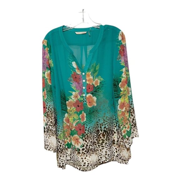 Soft Surroundings Large long Rolltab Sleeve 1/4 Button Down Floral Tunic - Picture 4 of 7